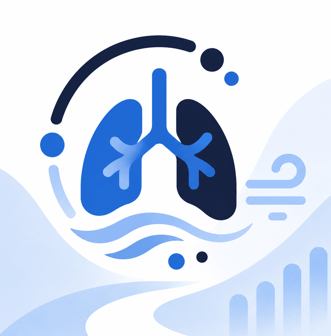 Illustration of lungs with breathing and fitness symbols.